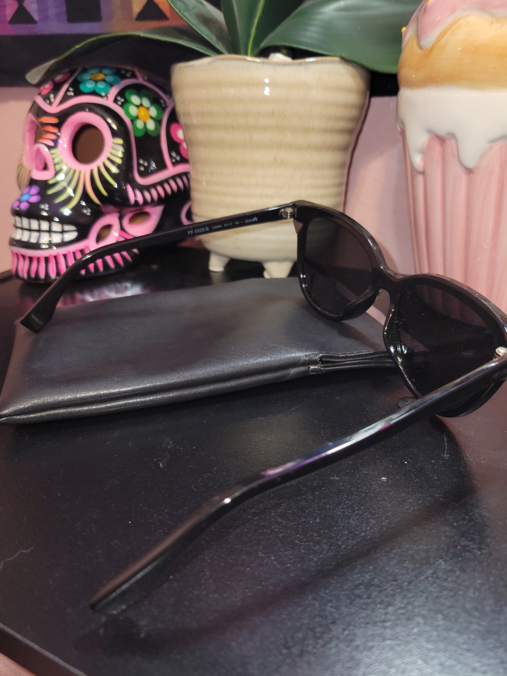 Fendi Black Round Sunglasses with Dark Lenses